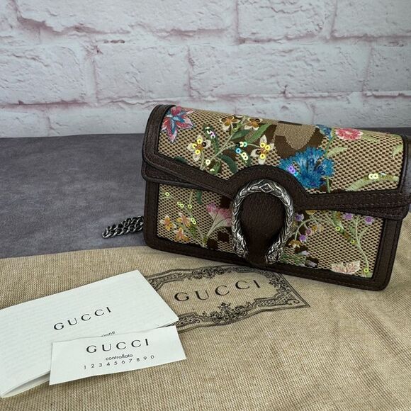 Gucci Sequin Dionysus Jumbo Gg Super Mini Floral Embroidered Chain Crossbody Bag - Picture 12 of 13